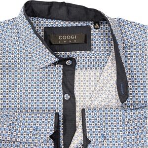 COOGI LUXE Men's Blue Geometric Print Long Sleeve Button‎ Up Shirt XL